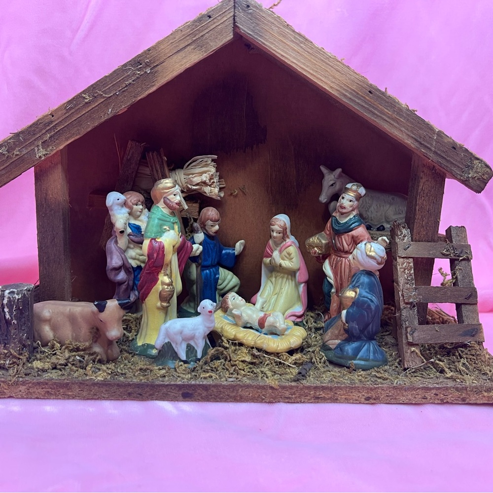 Handcrafted Nativity Scene with Colorful Figurines